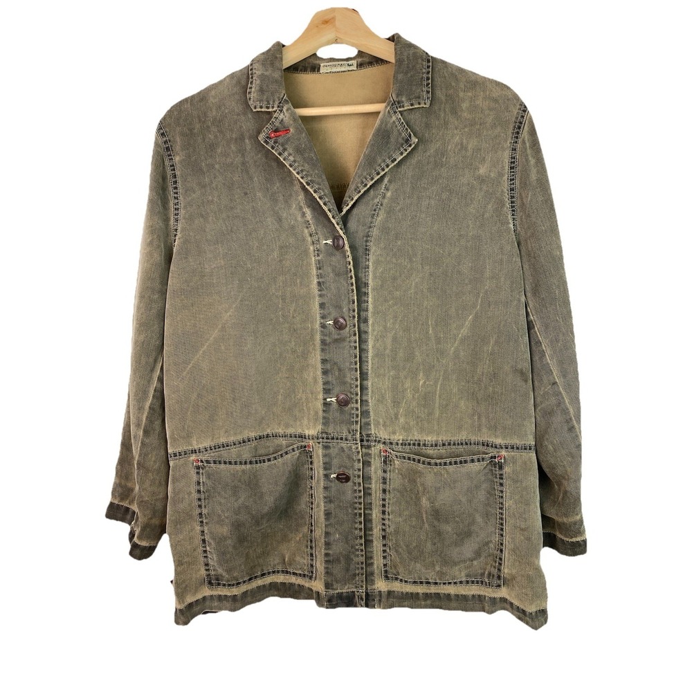 Democracy Petite PM Gray Acid Washed Button Up Shirt Jacket Shacket